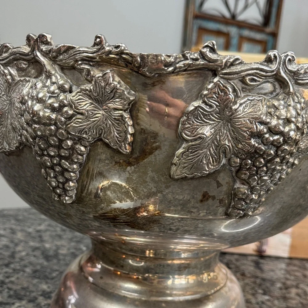 Silver-Plated Grape Motif Beverage Cooler
